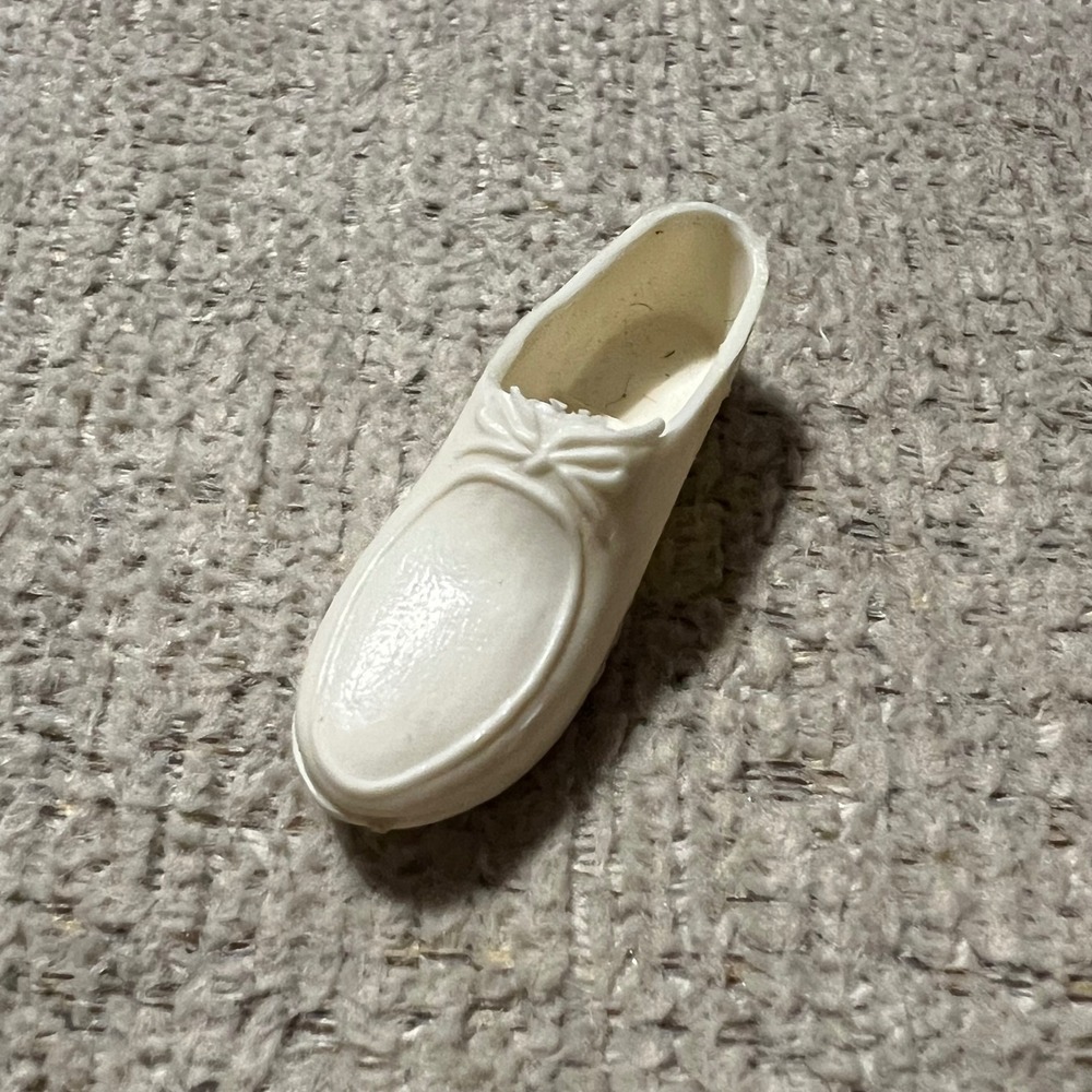 Vintage White Plastic Ken Doll Shoe Replacement Loafer Moccasin Single Hong Kong